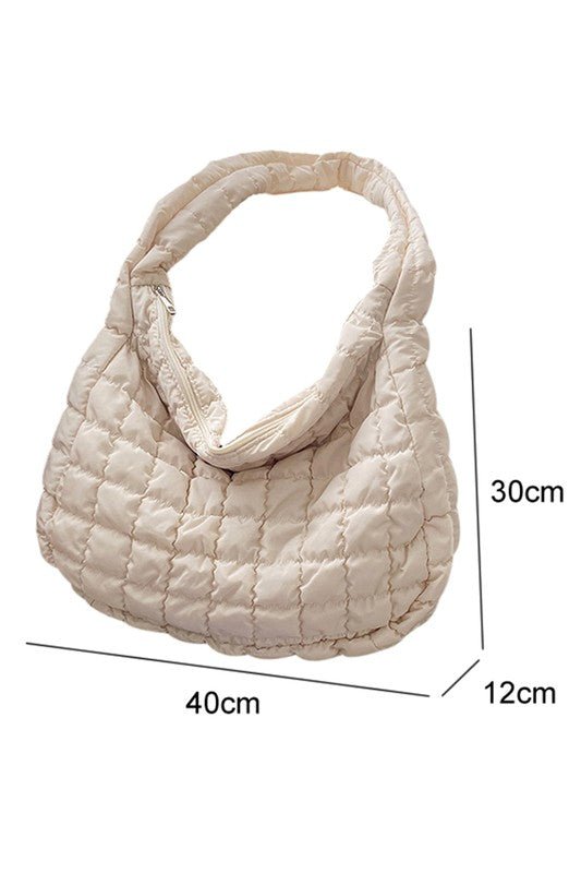 Beige Quilted Zipper Large Jennie Shoulder Bag - KOKOTETE