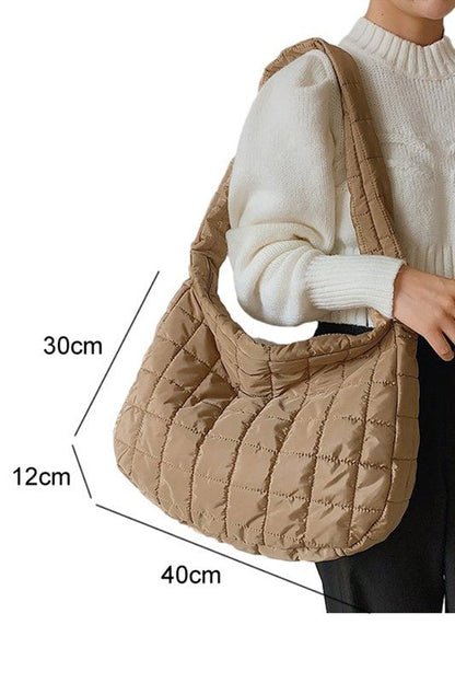 Beige Quilted Zipper Large Jennie Shoulder Bag - KOKOTETE