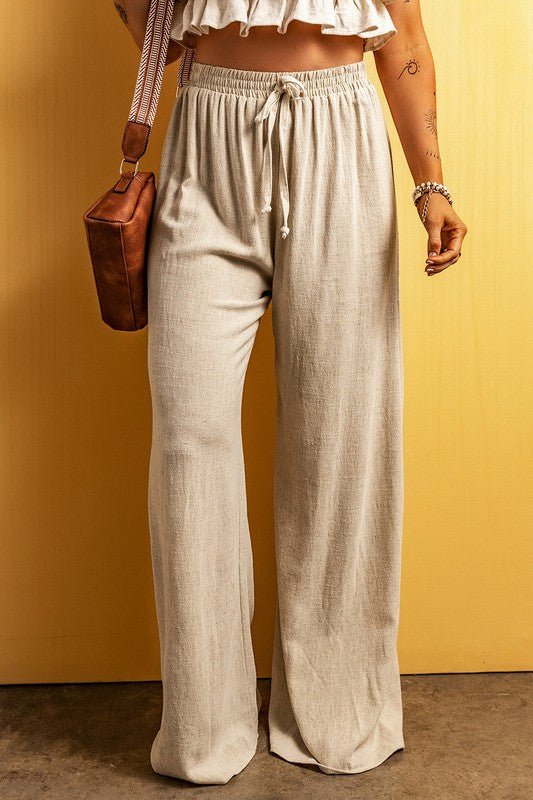 Beige Viscose Linen floor length wide leg pants - KOKOTETE