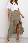 Boho Floral Print Midi Skirt Casual Side Slit Skir - KOKOTETE