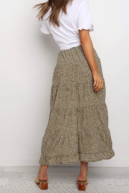 Boho Floral Print Midi Skirt Casual Side Slit Skir - KOKOTETE
