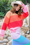 Bold Rainbow Stripe Oversized Chunky Knit Pullover - KOKOTETE