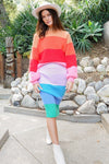 Bold Rainbow Stripe Oversized Chunky Knit Pullover - KOKOTETE