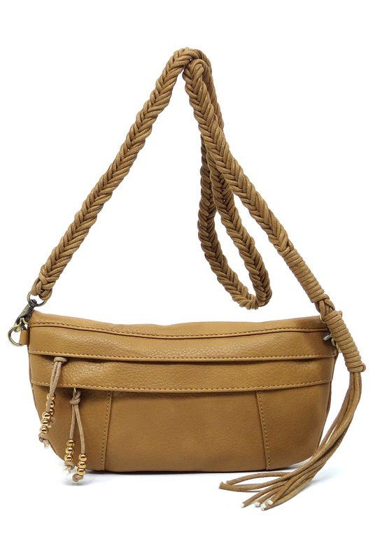 Braided Tassel Strap Crossbody Bag - KOKOTETE