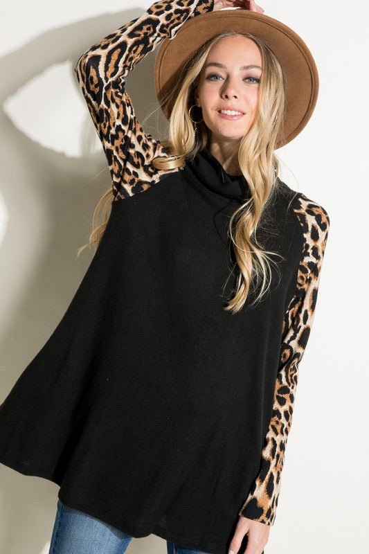 BRUSHED HACCI CHEETAH PRINT AND SOLID MIXED TOP - KOKOTETE