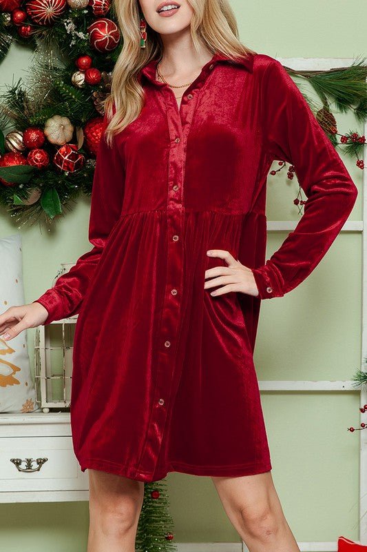 Button down Velvet long sleeve dress - KOKOTETE