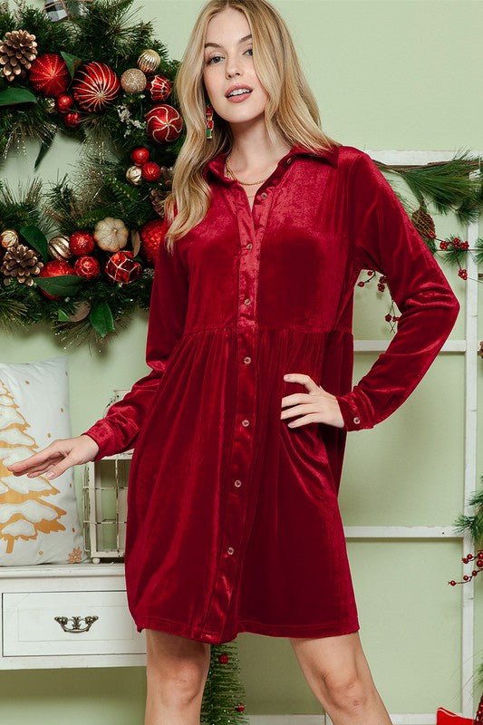 Button down Velvet long sleeve dress - KOKOTETE