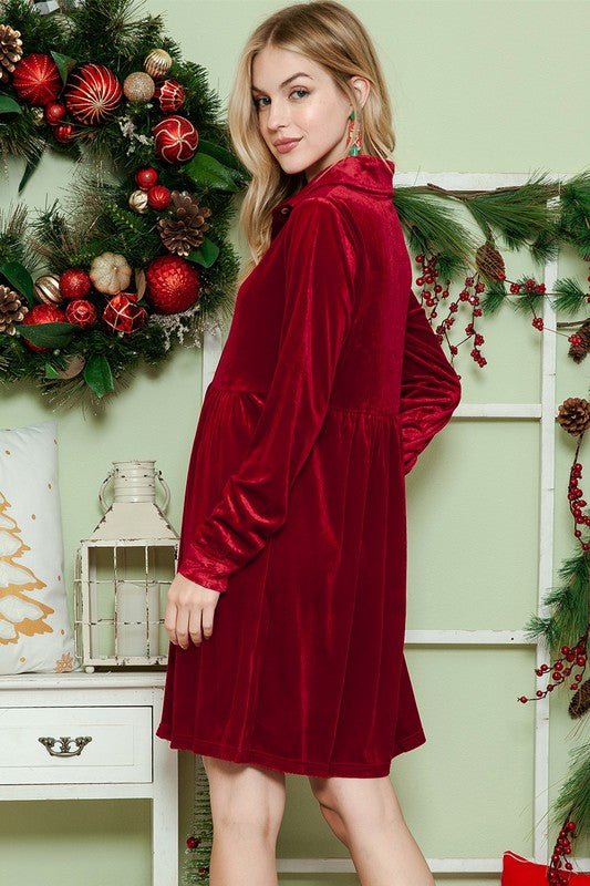 Button down Velvet long sleeve dress - KOKOTETE