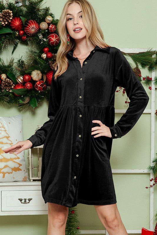 Button down Velvet long sleeve dress - KOKOTETE