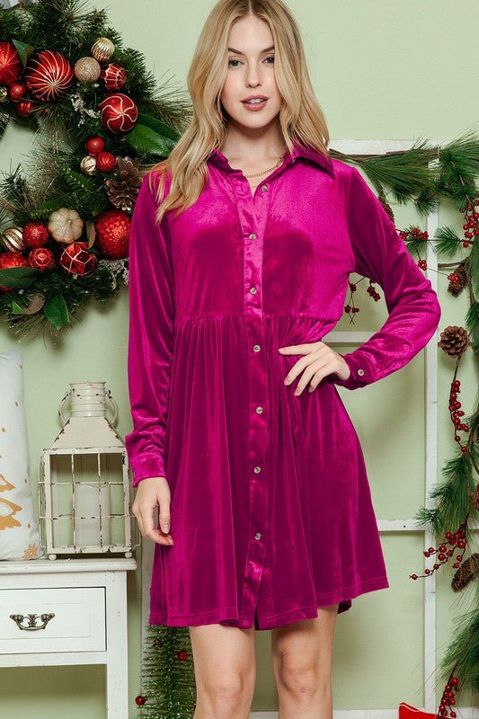 Button down Velvet long sleeve dress - KOKOTETE