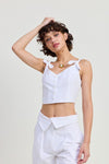 BUTTON UP CROPPED TOP WITH SHOULDER TIES - KOKOTETE