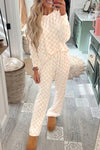 Checkered Print Long Sleeve Top Pants Lounge Set - KOKOTETE