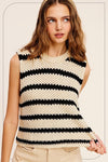 Chunky Stripe Sleeveless Sweater Top - KOKOTETE