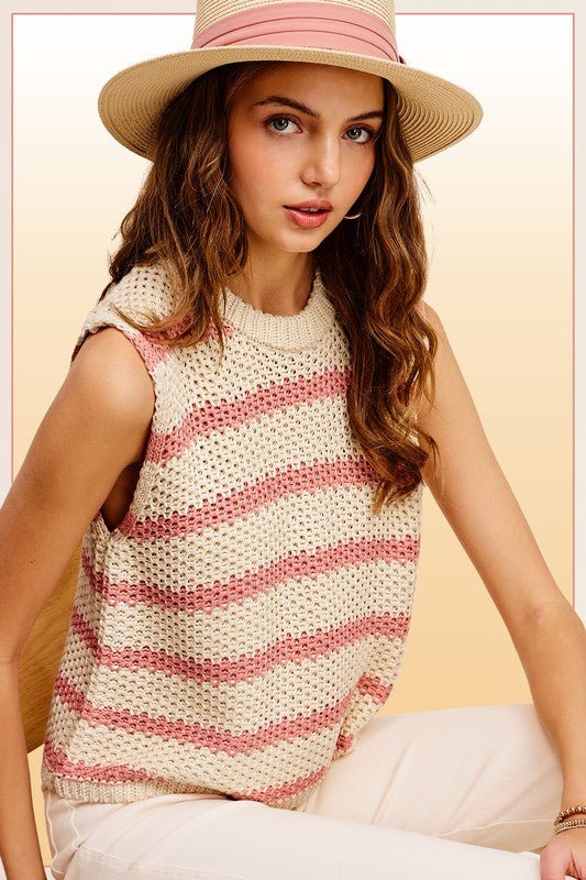 Chunky Stripe Sleeveless Sweater Top - KOKOTETE