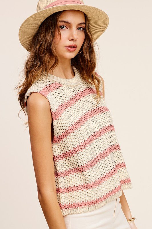 Chunky Stripe Sleeveless Sweater Top - KOKOTETE