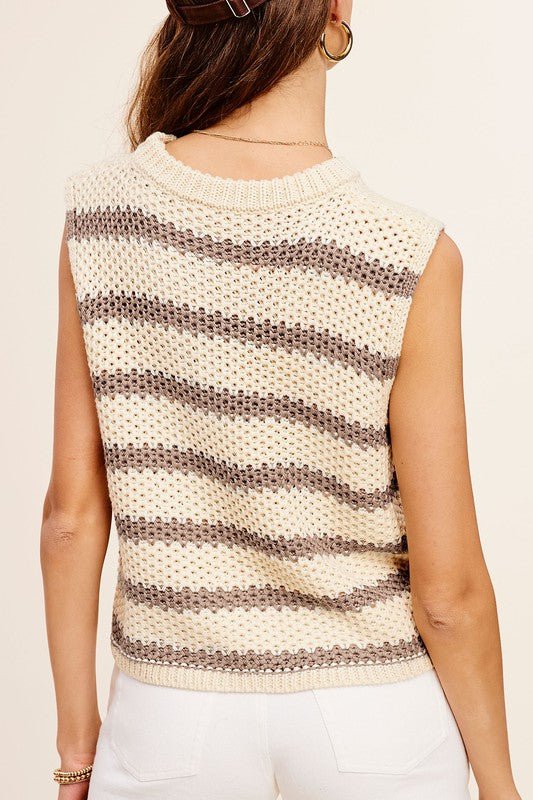 Chunky Stripe Sleeveless Sweater Top - KOKOTETE