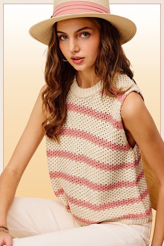 Chunky Stripe Sleeveless Sweater Top - KOKOTETE