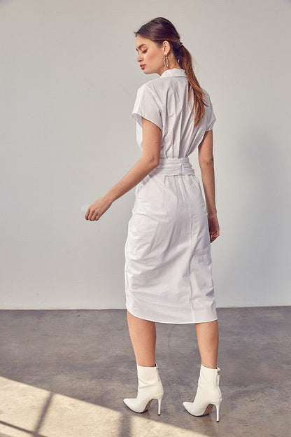 Collar Button Front Tie Dress - KOKOTETE