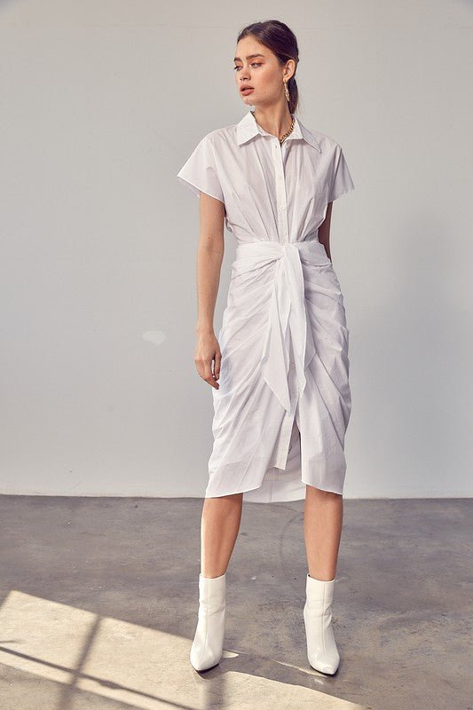 Collar Button Front Tie Dress - KOKOTETE