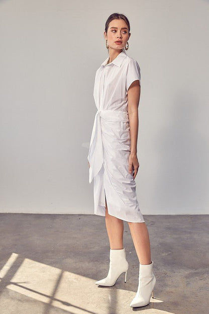 Collar Button Front Tie Dress - KOKOTETE