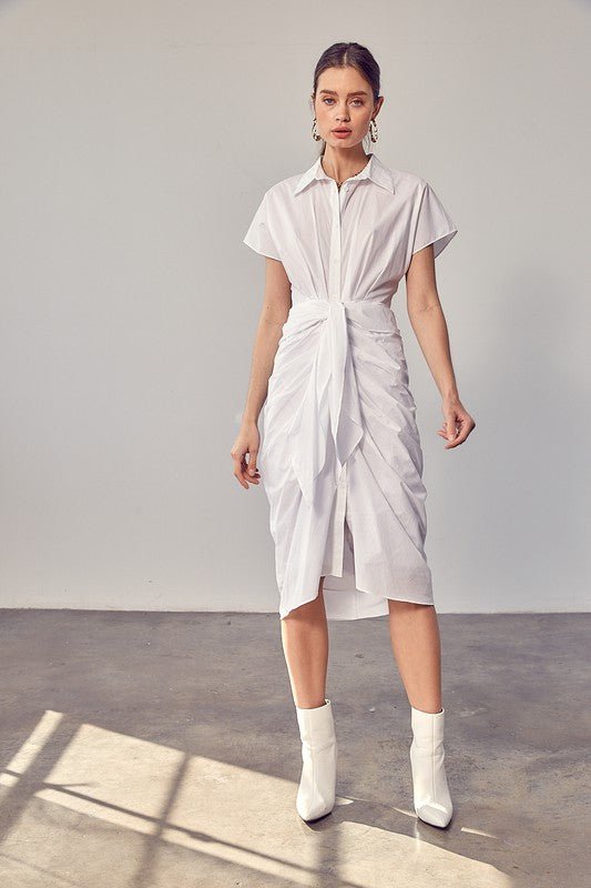 Collar Button Front Tie Dress - KOKOTETE