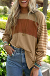Color block stripe lantern sleeve side slit tunic - KOKOTETE