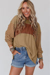 Color block stripe lantern sleeve side slit tunic - KOKOTETE