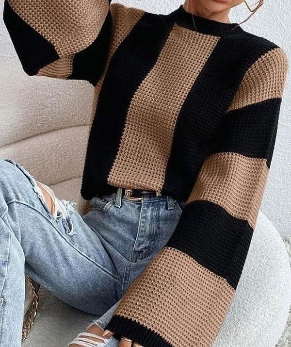 Color block striped bell sleeve sweater - KOKOTETE