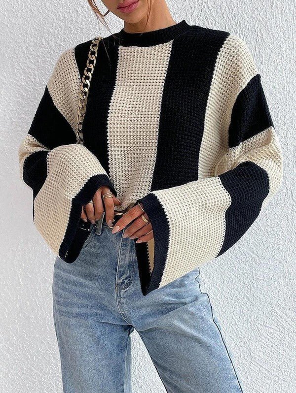 Color block striped bell sleeve sweater - KOKOTETE