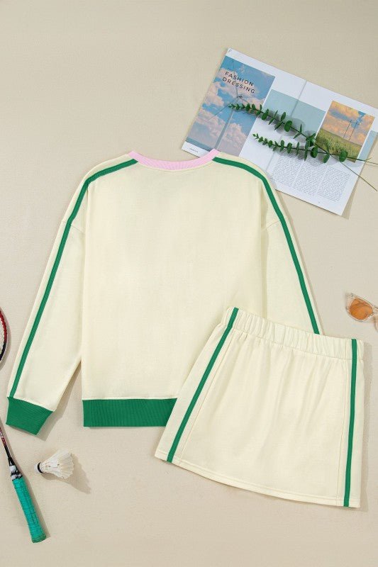 Colorblock Ribbed V - Neck & Skort Athleisure Set - KOKOTETE