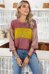 Colorblock Striped Bishop Sleeve Side Slits Top - KOKOTETE