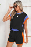 Contrast Trim Cap Sleeve Tee Shorts Set - KOKOTETE