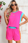 Contrast Trim Cap Sleeve Tee Shorts Set - KOKOTETE