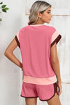 Contrast Trim Cap Sleeve Tee Shorts Set - KOKOTETE