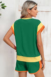 Contrast Trim Cap Sleeve Tee Shorts Set - KOKOTETE