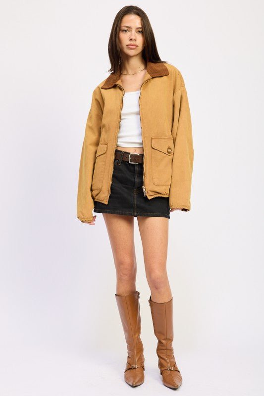 CONTRASTED COLLAR JACKET WITH POCKETS - KOKOTETE
