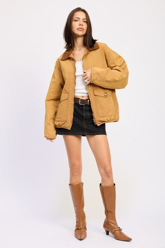 CONTRASTED COLLAR JACKET WITH POCKETS - KOKOTETE