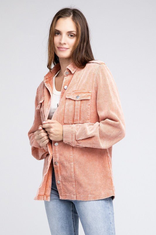 Corduroy Buttoned Down Jacket - KOKOTETE