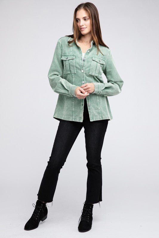 Corduroy Buttoned Down Jacket - KOKOTETE