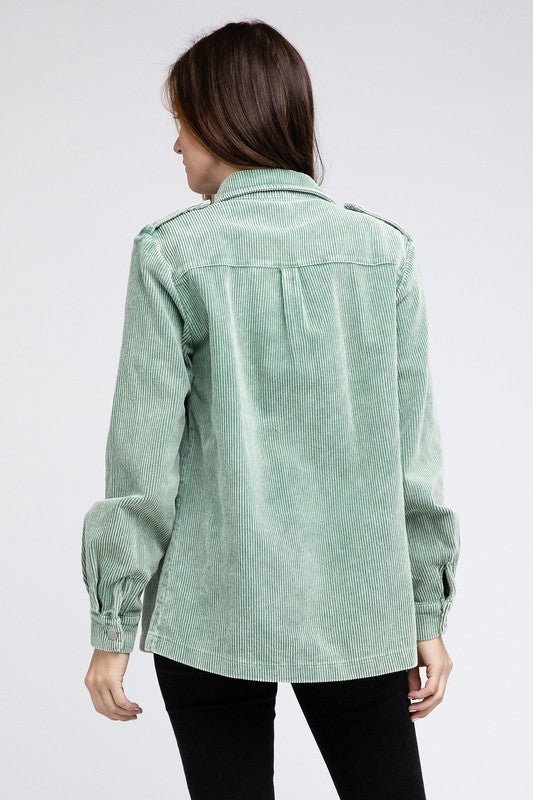 Corduroy Buttoned Down Jacket - KOKOTETE