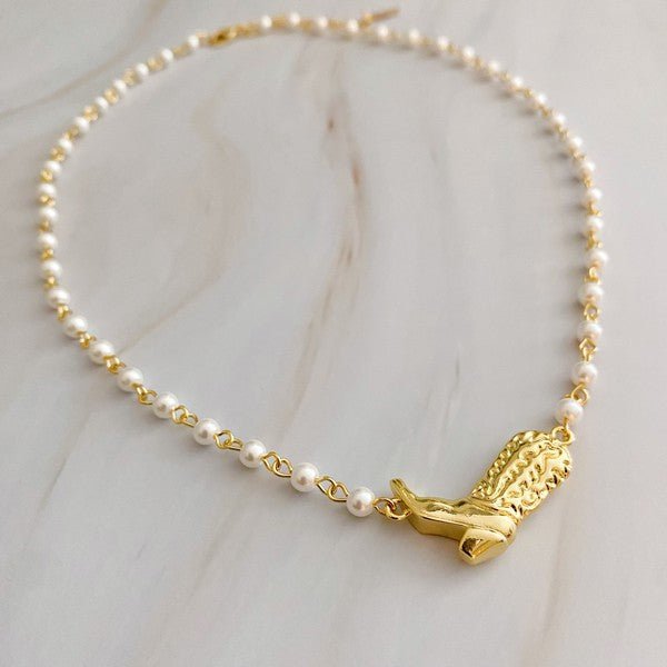 Cowgirl Boot Pearl Chain Necklace - KOKOTETE