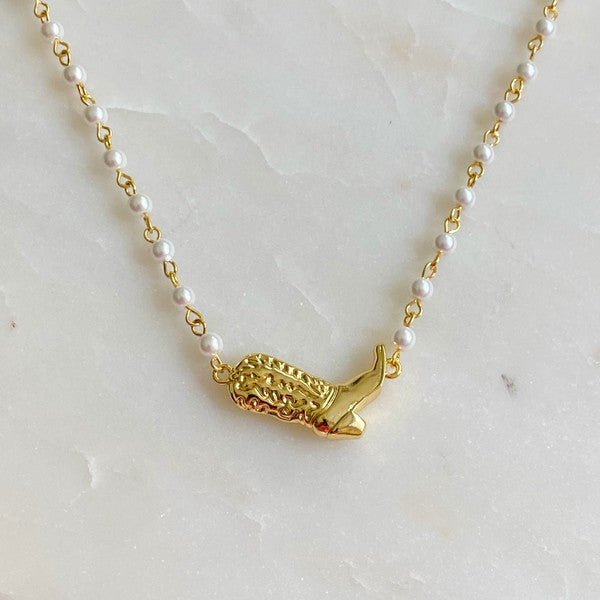 Cowgirl Boot Pearl Chain Necklace - KOKOTETE