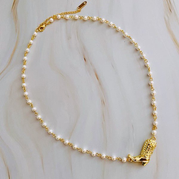 Cowgirl Boot Pearl Chain Necklace - KOKOTETE