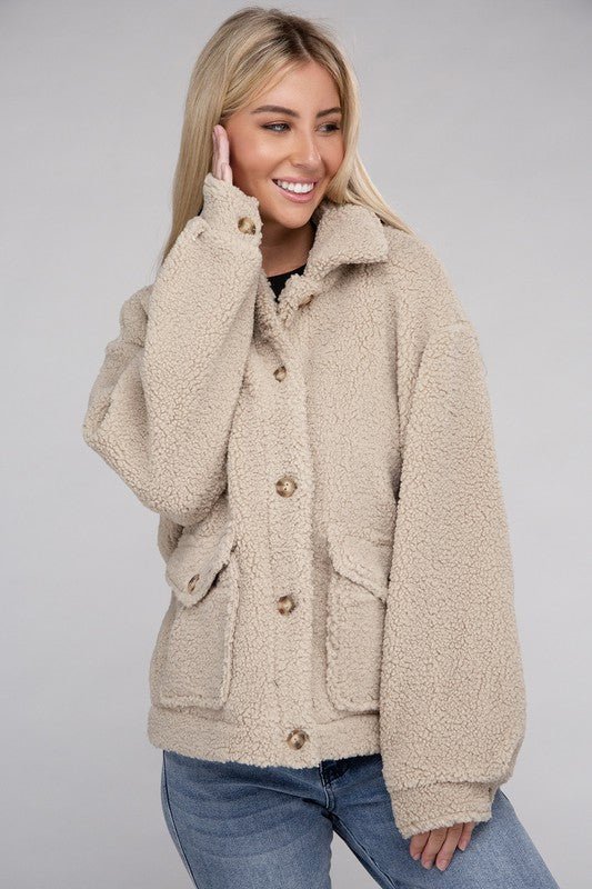 Cozy Sherpa Button-Front Jacket - KOKOTETE