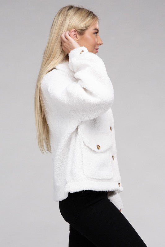 Cozy Sherpa Button-Front Jacket - KOKOTETE