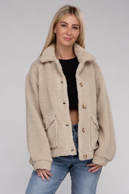 Cozy Sherpa Button-Front Jacket - KOKOTETE