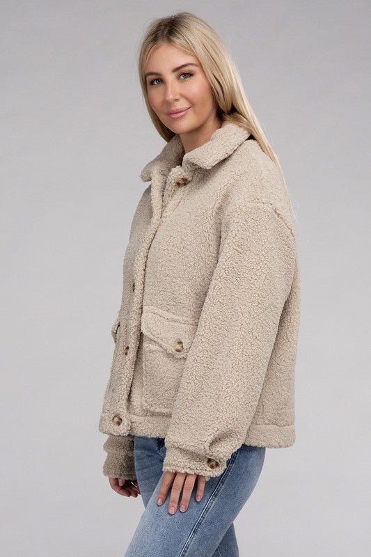 Cozy Sherpa Button-Front Jacket - KOKOTETE