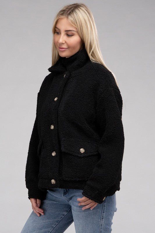 Cozy Sherpa Button-Front Jacket - KOKOTETE