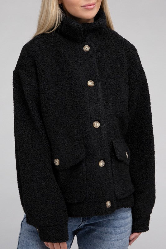 Cozy Sherpa Button-Front Jacket - KOKOTETE