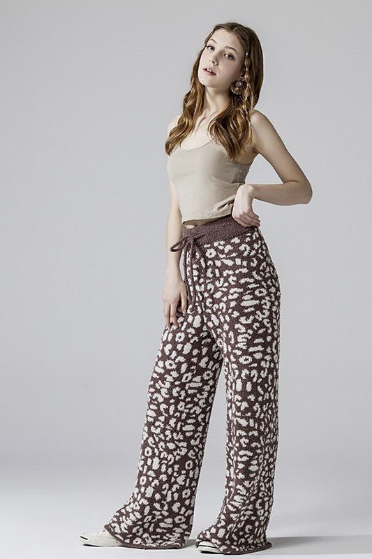 Cozy Warm Soft Leopard Fuzzy Lounge Pants - KOKOTETE